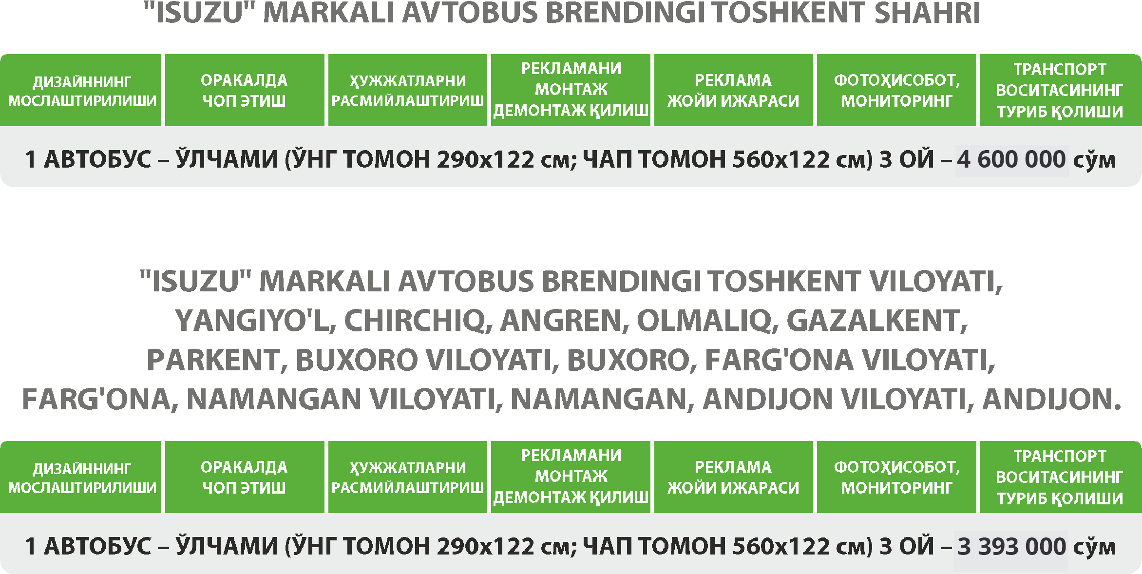 ISUZU автобуслари бортида реклама