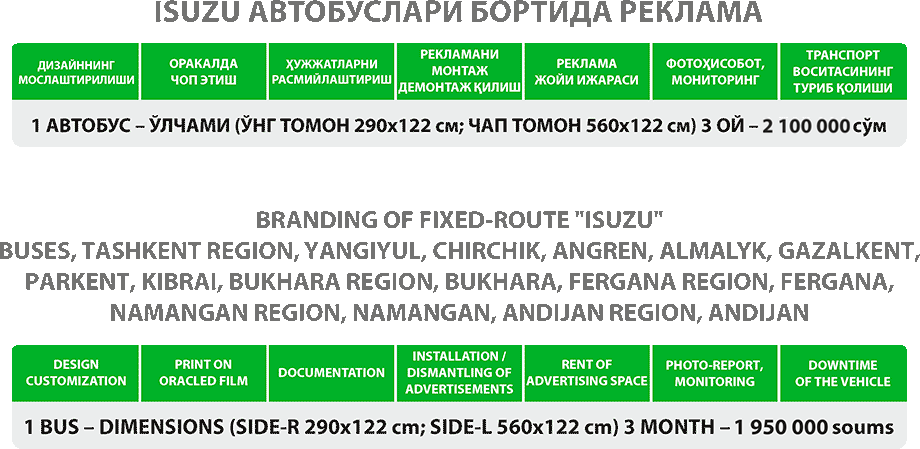 ISUZU автобуслари бортида реклама